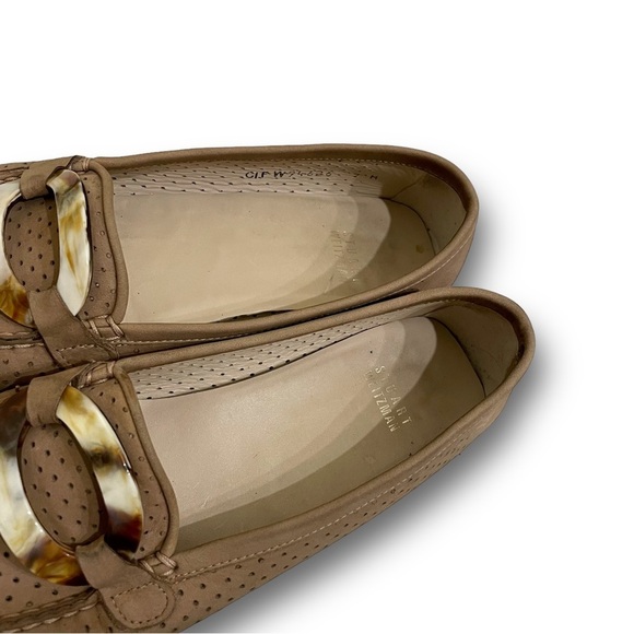 Stuart Weitzman Punchmoc Marble Buckle Suede‎ Signature Loafer Tan W94626 Sz 7 - Picture 5 of 7
